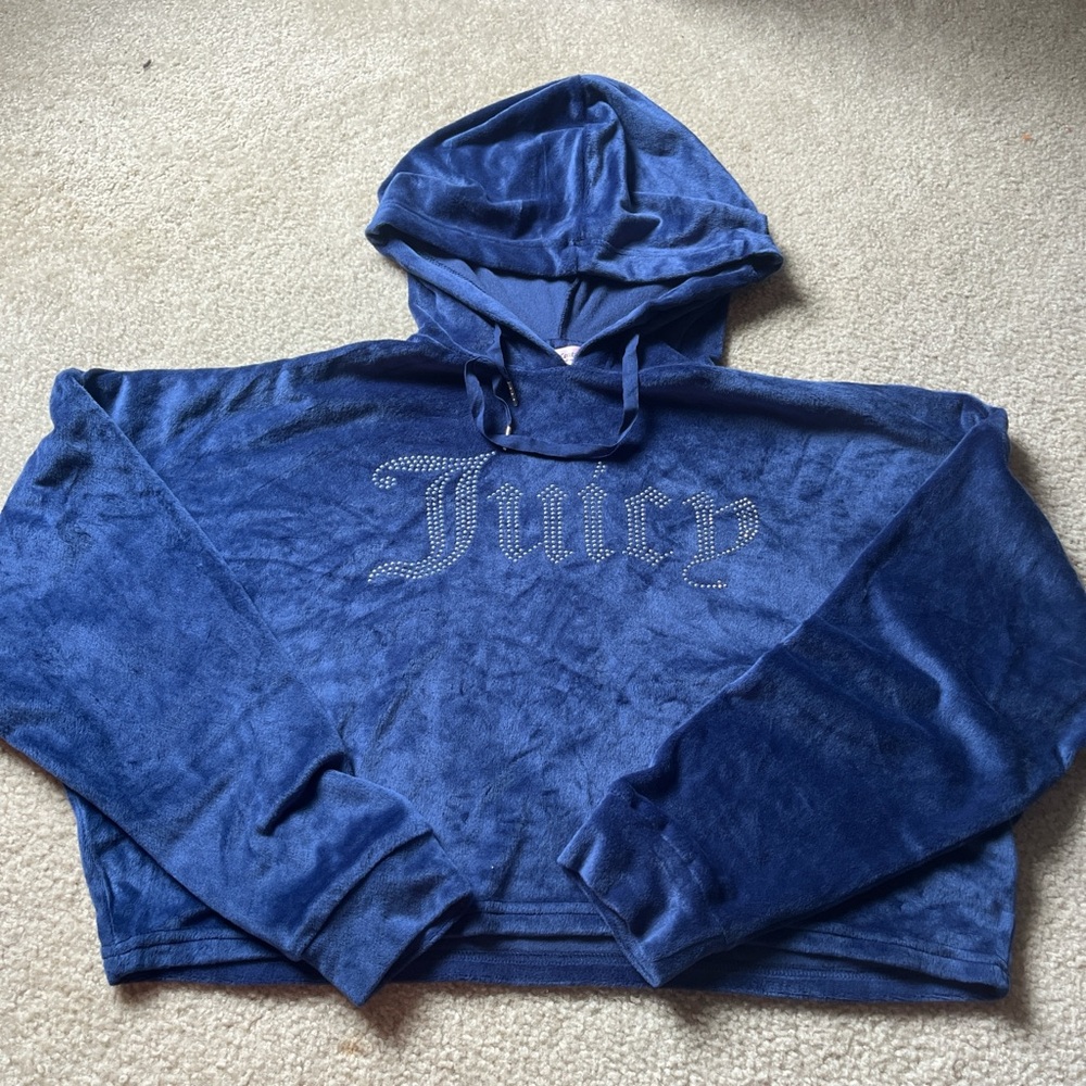 Juicy Couture Blue Cropped Hoodie Sweatshirt